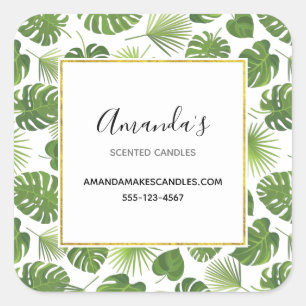 Sticker Carré Design Green Tropical Feuille Motif Business