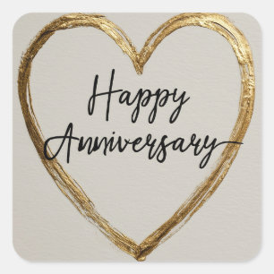 Sticker Carré Design "Happy Anniversary" avec Gold Heart