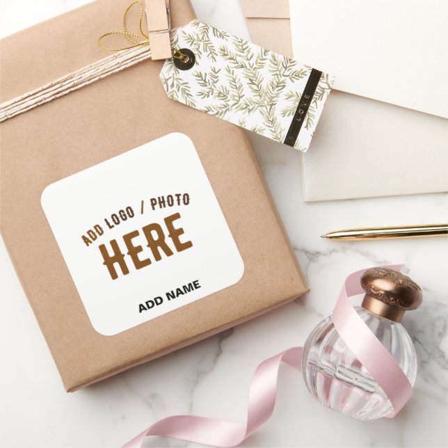STICKER CARRÉ DESIGN MODERNE PERSONNALISABLE BLANC DE MARQUE (Cadeaux)