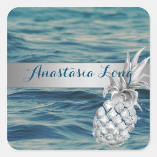 Sticker Carré Design Moderne, Plage, Voir, Ananas