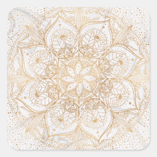 Sticker Carré Design tendance or floral Mandala Marble (Devant)