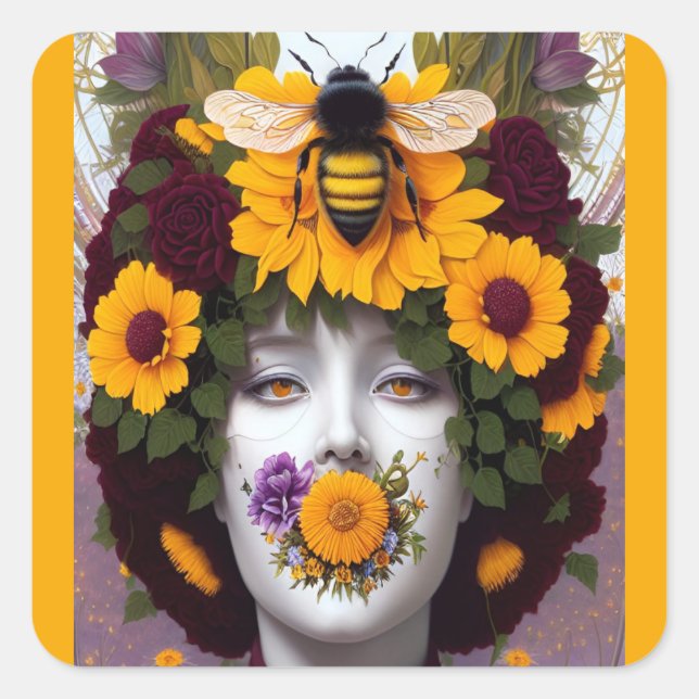 Sticker Carré Design tranquille des abeilles (Devant)