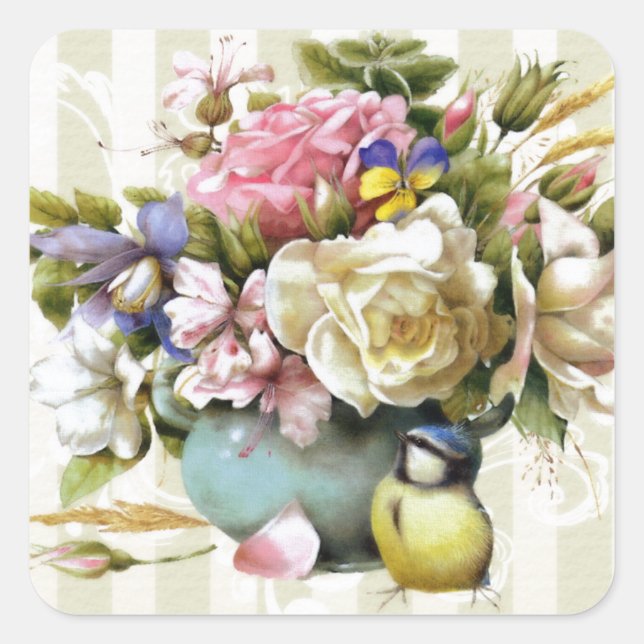 Sticker Carré Design vintage Élégant Rose Rose Rose (Devant)