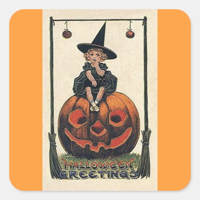 Sticker Carré Designs Halloween sorcière vintage (Devant)