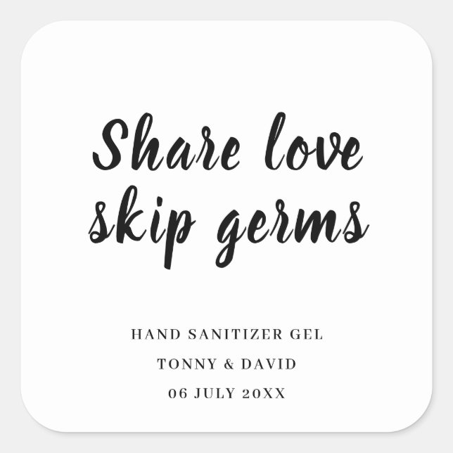 Sticker Carré Désinfectant pour les mains de mariage à écriture  (Devant)