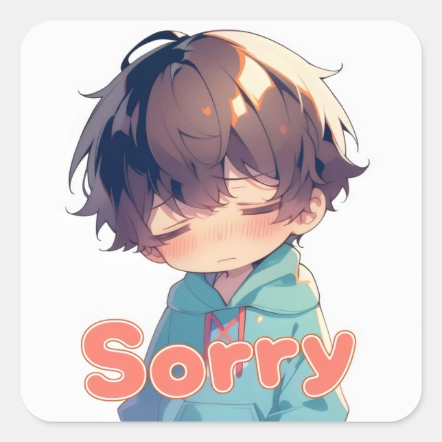 Sticker Carré Désolé Anime Boy Triste Face (Devant)