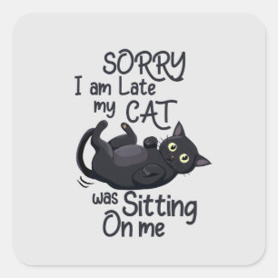 Sticker Carré Désolé, je suis en retard - Règles pour chats !