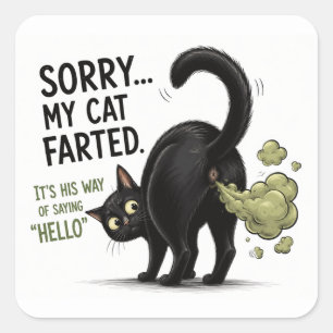 Sticker Carré Désolé Mon Chat a Pété Humour de Chat Noir Drôle