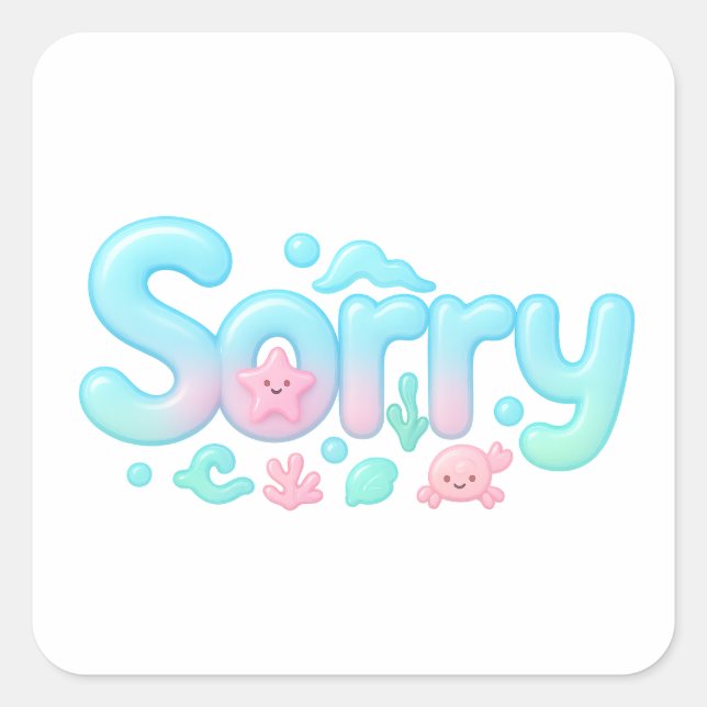 Sticker Carré Désolé Ocean Pastel Brillant Texte (Devant)