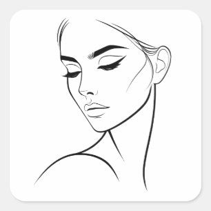 Sticker Carré Dessin à visage féminin d'une ligne no3