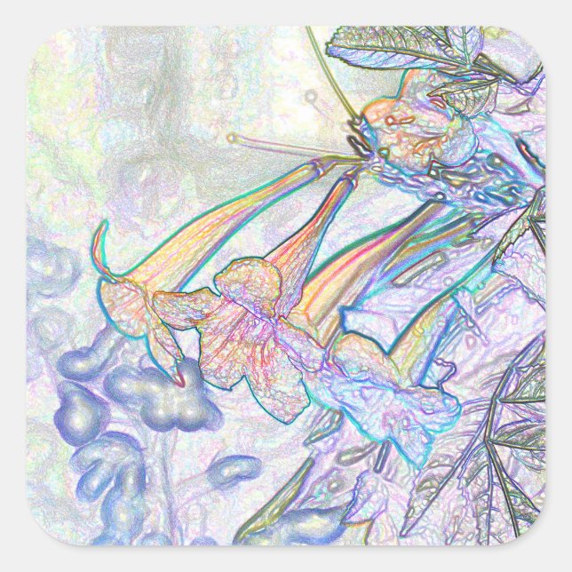 Sticker Carré Dessin Abstrait de fleurs pastel (Devant)