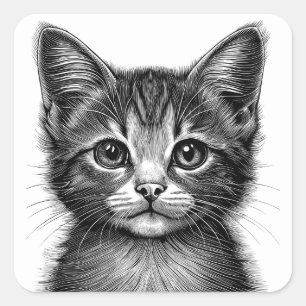 Sticker Carré Dessin adorable de Young Cat
