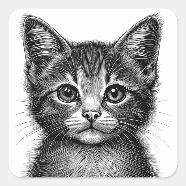 Sticker Carré Dessin adorable de Young Cat (Devant)