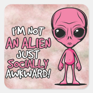 Sticker Carré Dessin animé d'alien maladroit social