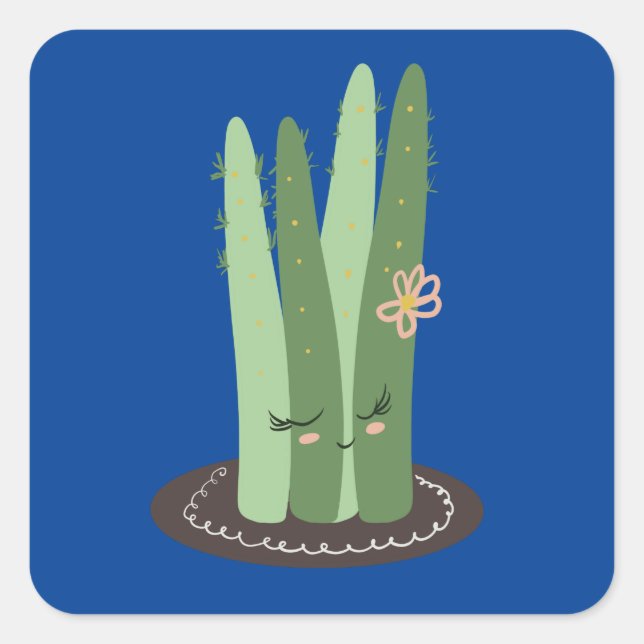 Sticker Carré Dessin animé de cactus drôle vert (Devant)