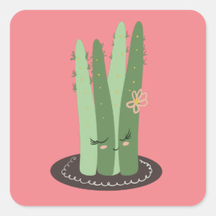 Sticker Carré Dessin animé de cactus drôle vert rose