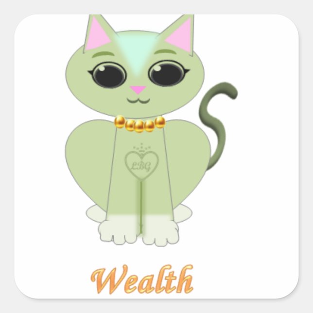Sticker Carré Dessin animé de chaton mignon vert (Devant)