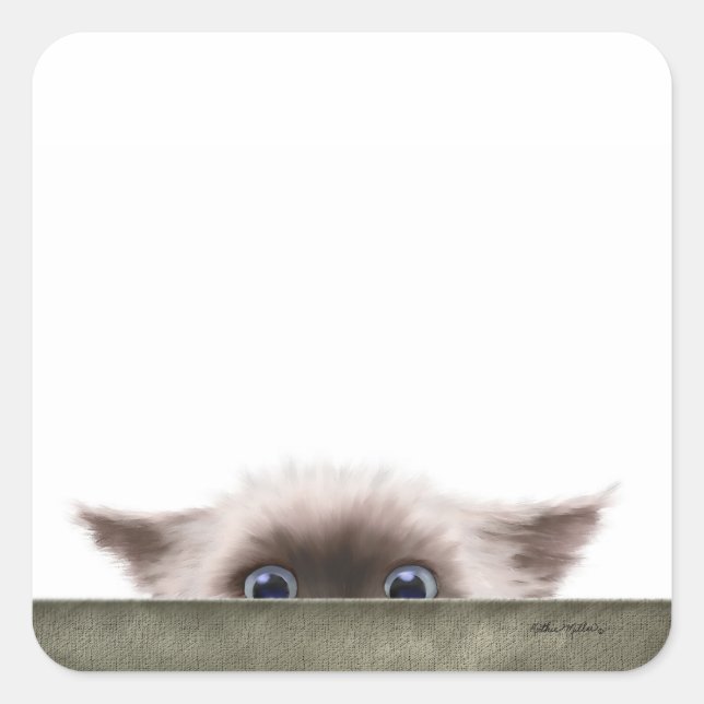 Sticker Carré Dessin animé de chaton siamois vous traquant (Devant)