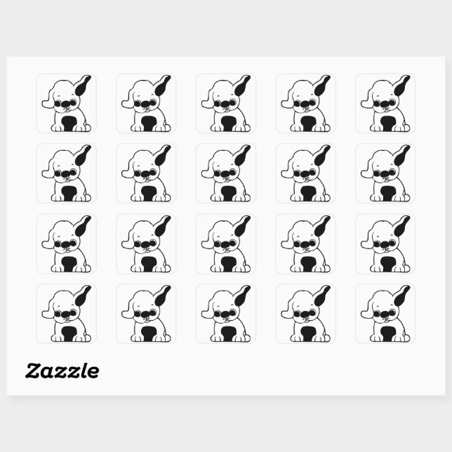 Sticker Carré dessin animé de chiot carlin (Feuille)