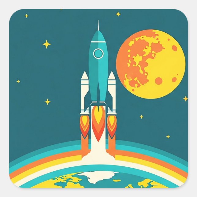 Sticker Carré Dessin animé de fusée spatiale mignonne (Devant)