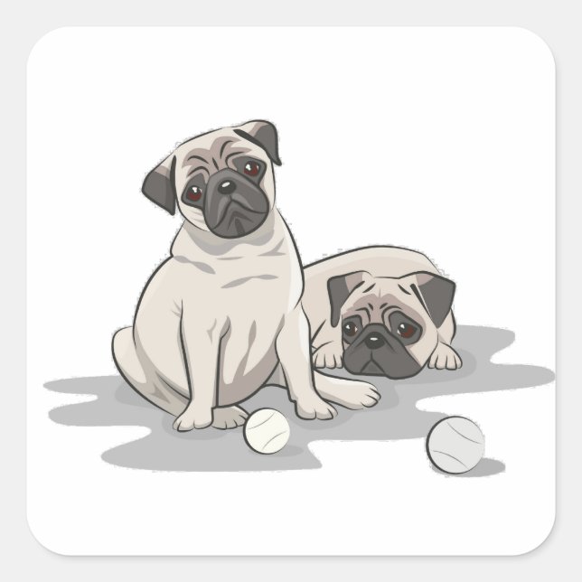 Sticker Carré Dessin animé de groupe Pug (Devant)