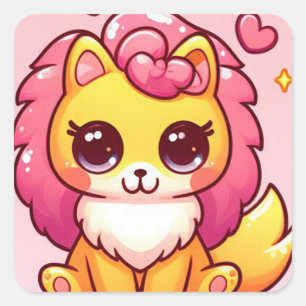 Sticker Carré Dessin animé de lion mignon