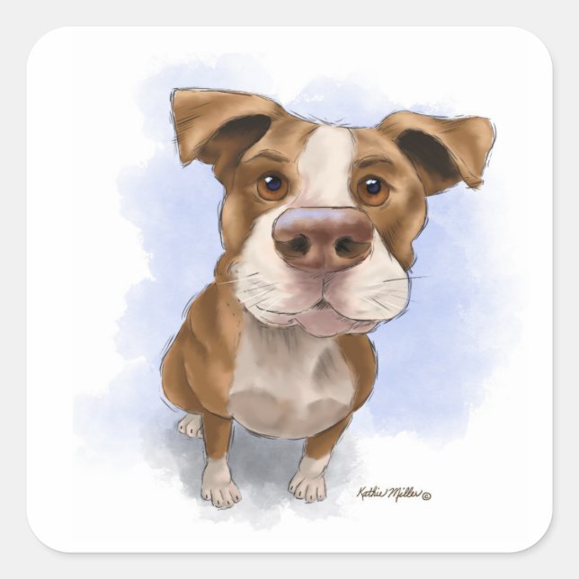 Sticker Carré Dessin animé de Pit Bull mignon (Devant)
