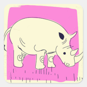 Sticker Carré Dessin animé de rhinocéros de style vintage