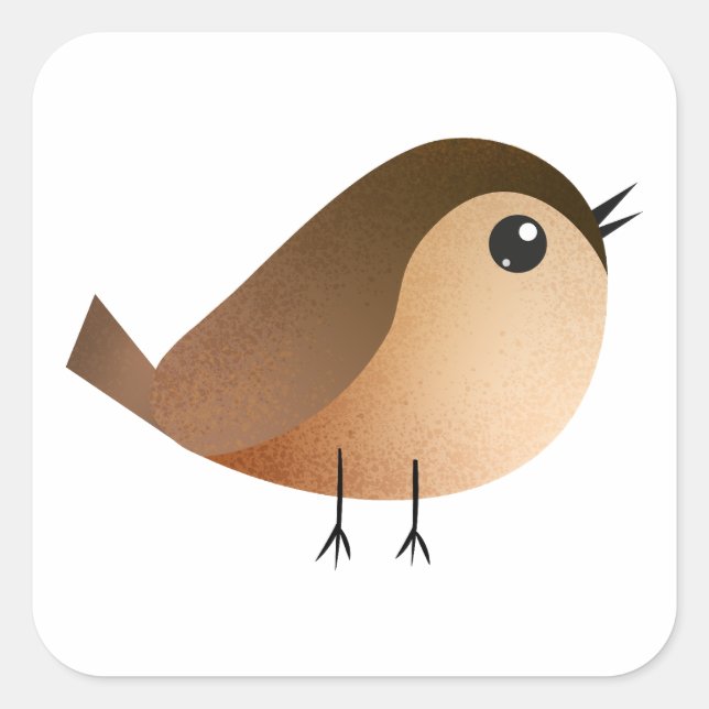 Sticker Carré Dessin animé d'oiseau moineau (Devant)