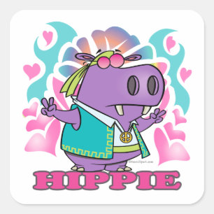 Sticker Carré dessin animé hippie hippie avec texte