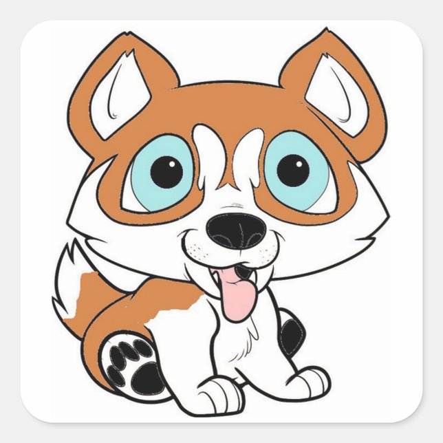 Sticker Carré dessin animé husky rouge et blanc (Devant)