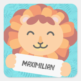 Sticker Carré Dessin animé Lion avec plaque d'immatriculation — 