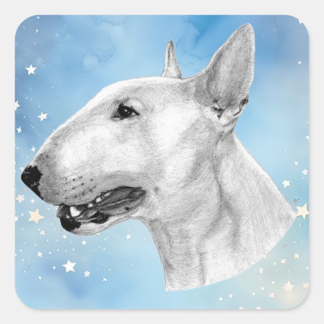 Sticker Carré dessin au crayon Bull Terrier (Devant)