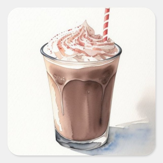 Sticker Carré Dessin d'aquarelle de lait au chocolat (Devant)