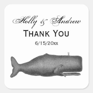 Sticker Carré Dessin de baleine du XIXe siècle de style vintage 