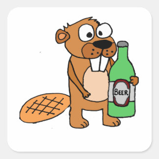 Sticker Carré Dessin de bière cool Beaver