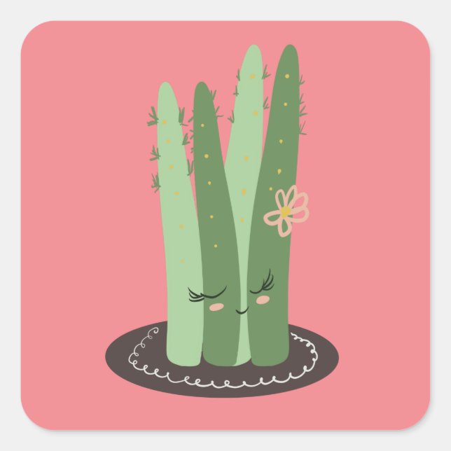 Sticker Carré Dessin de Cactus Doodon Funny Rose Vert (Devant)