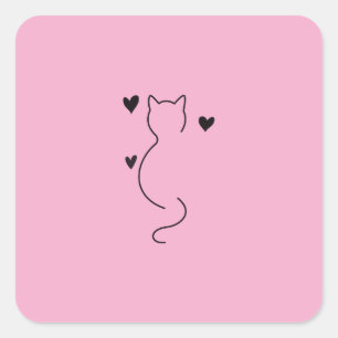 Sticker Carré dessin de chaton mignon avec un fond de couleur ro