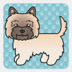 Sticker Carré Dessin de chien de bande dessinée Terrier Cairn ro