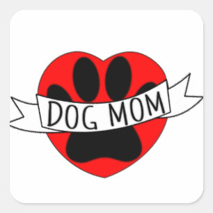 Sticker Carré Dessin De Chien Maman Paw Et Red Heart
