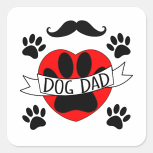 Sticker Carré Dessin De Chien Papa Paw Et Red Heart