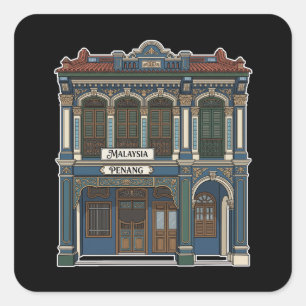 Sticker Carré Dessin de la façade élégante d'une maison commerça
