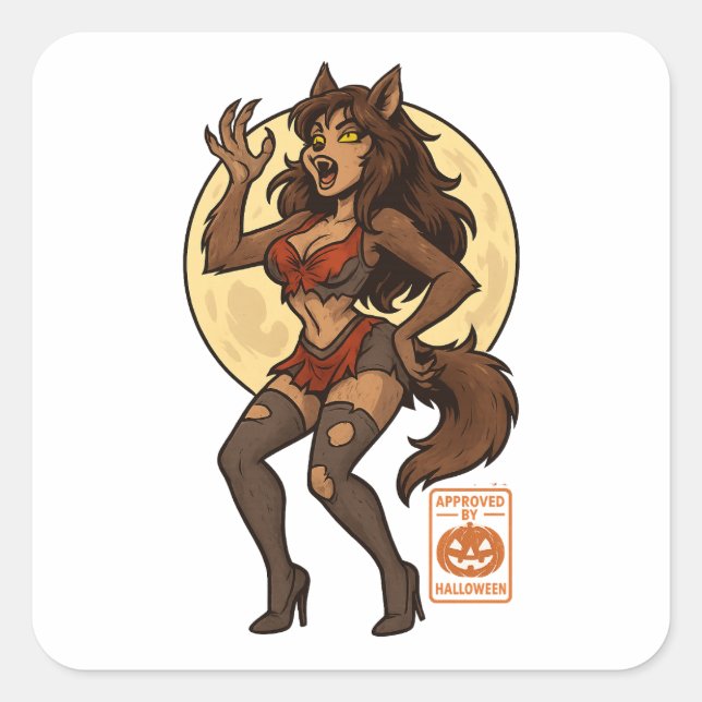 Sticker Carré Dessin de la fille Werewolf (Devant)