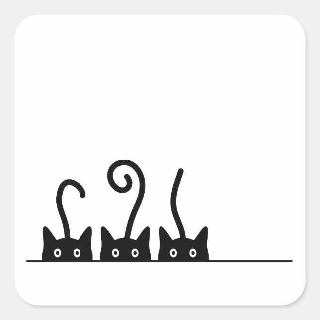 Sticker Carré Dessin de la ligne droite. Trois chatons. Journée  (Devant)