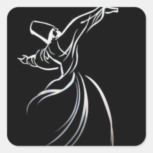 Sticker Carré Dessin De Ligne Dervish Style De Calligraphe En Bl