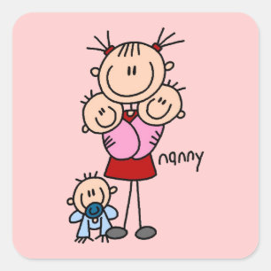 Sticker Carré Dessin de nourrice bonhomme allumette