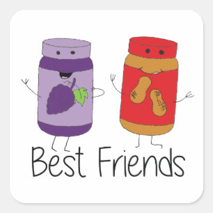 Sticker Carré Dessin de PB et J Best Friends Pb et J BFF