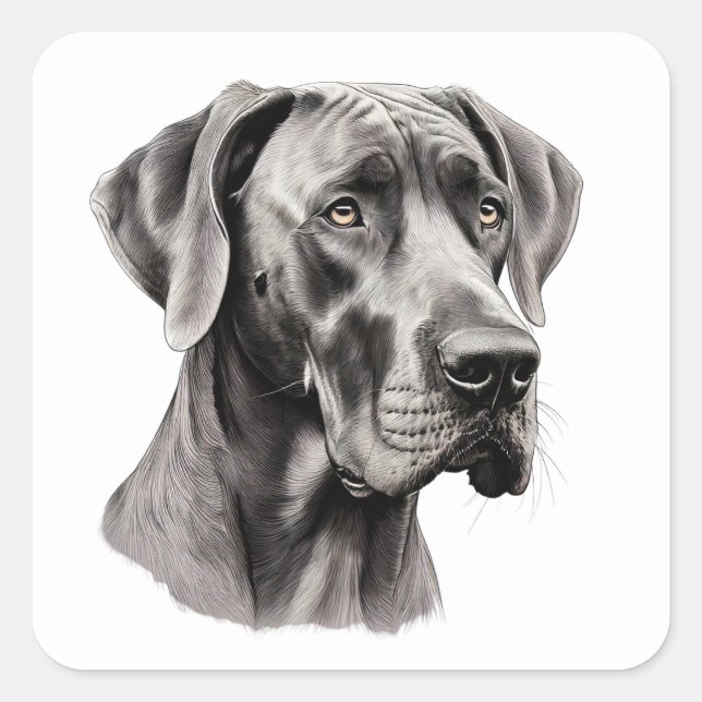 Sticker Carré dessin de portrait Great Dane (Devant)