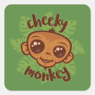 Sticker Carré Dessin de primate de singe mignon