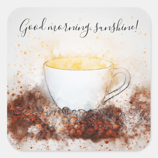 Sticker Carre Dessin De Tasse Chaude De Soleil Bonjour De Cafe Zazzle Fr